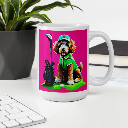 Bernedoodle Golfer- White glossy mug v2