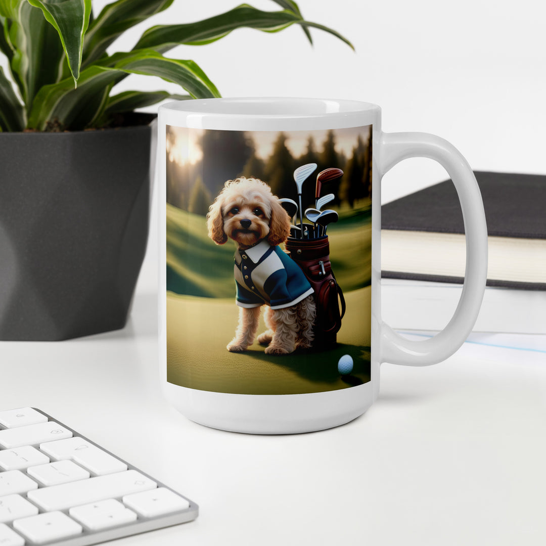 Cavapoo Golfer- White glossy mug v8