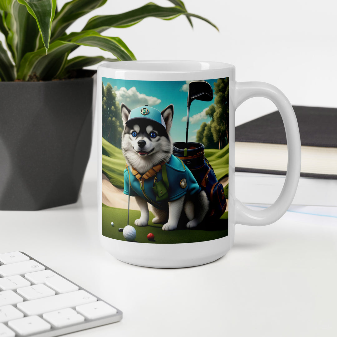Pomsky Golfer- White glossy mug