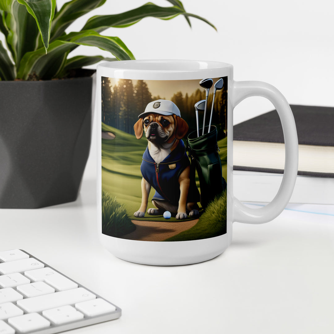 Puggle Golfer- White glossy mug