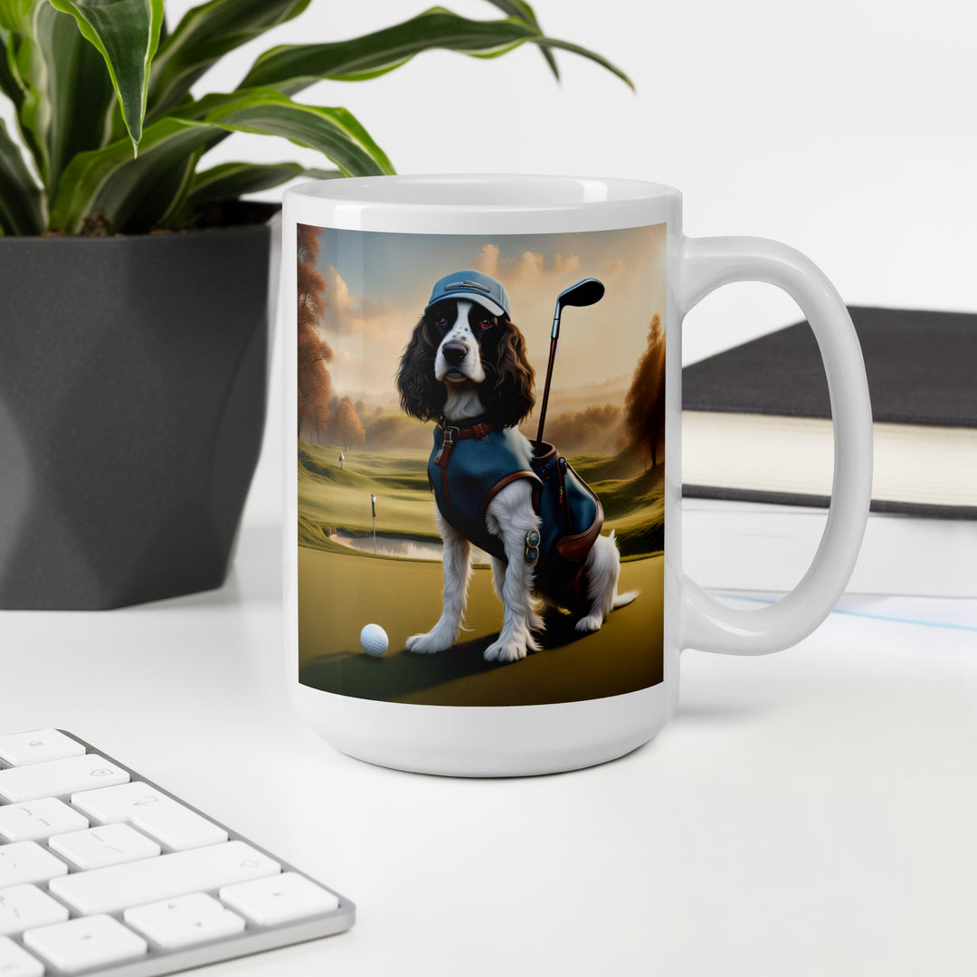 Sprocker Spaniel Golfer- White glossy mug