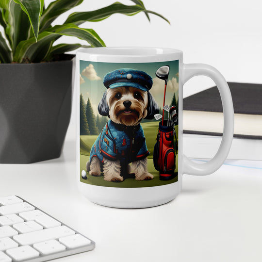 Yorkipoo Golfer- White glossy mug v4