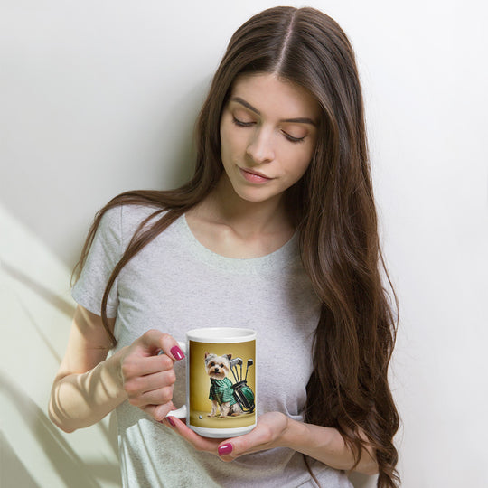 Morkie Golfer- White glossy mug