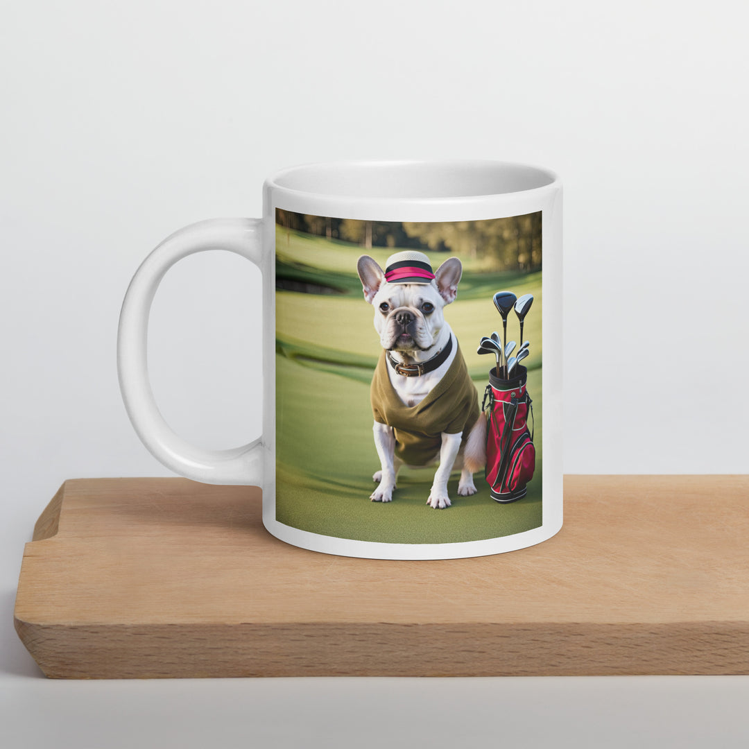 White glossy mug-French Bulldog Golfer V19