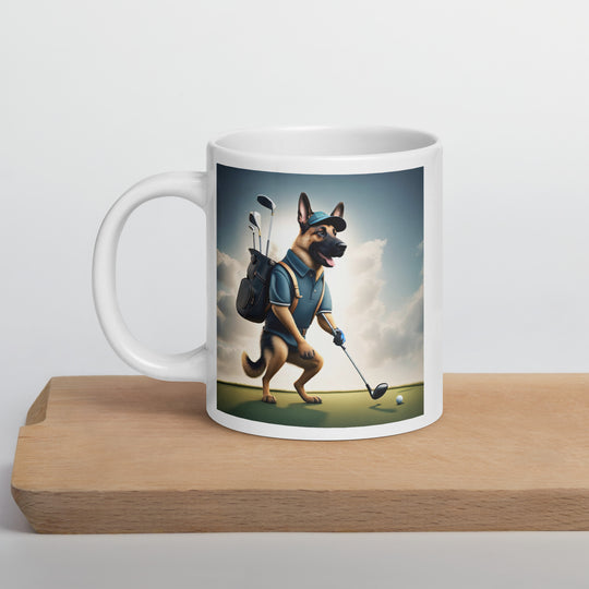 German Shepherd Golfer- White glossy mug V5