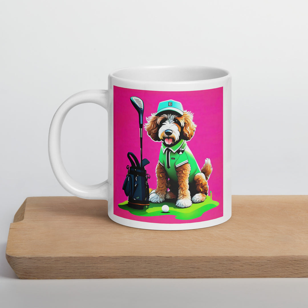 Bernedoodle Golfer- White glossy mug v2