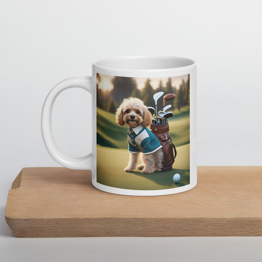 Cavapoo Golfer- White glossy mug v8