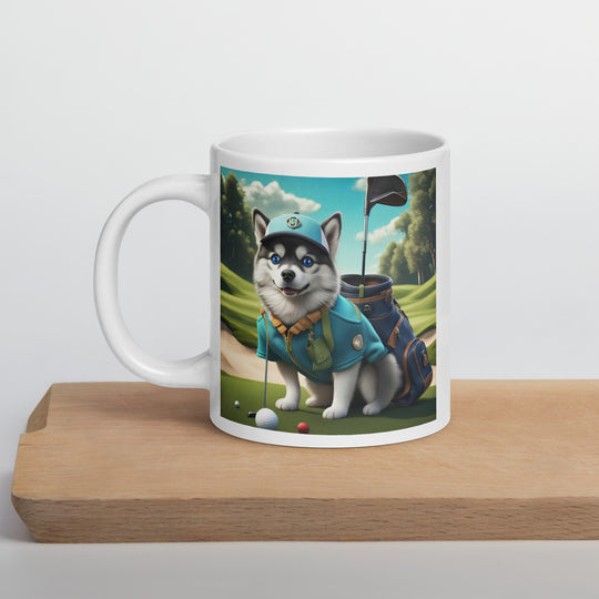 Pomsky Golfer- White glossy mug