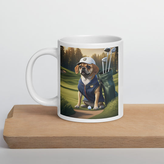 Puggle Golfer- White glossy mug