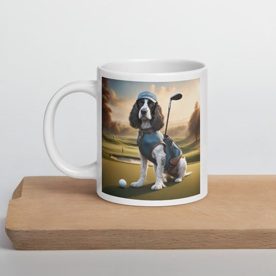 Sprocker Spaniel Golfer- White glossy mug