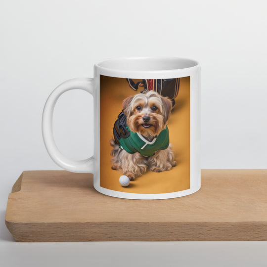 Yorkipoo Golfer- White glossy mug