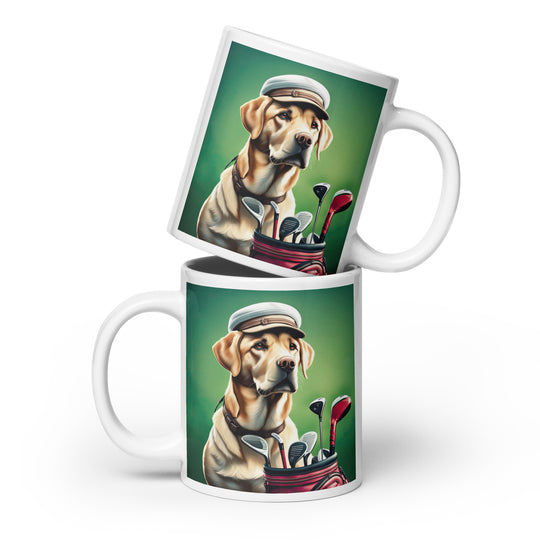 White glossy mug-Labrador Retriever Golfer V12