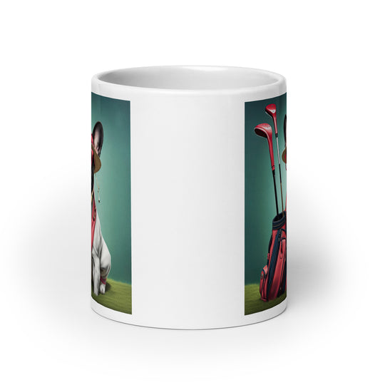 White glossy mug-French Bulldog Golfer V9