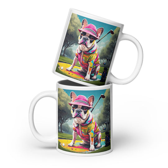 White glossy mug-French Bulldog Golfer V12