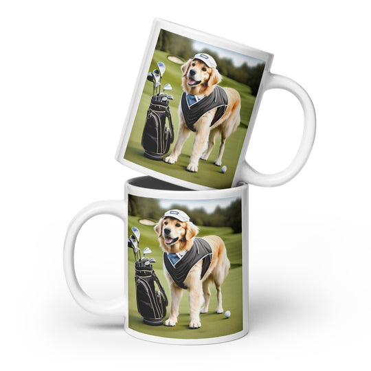 Golden Retriever Golfer- White glossy mug v9