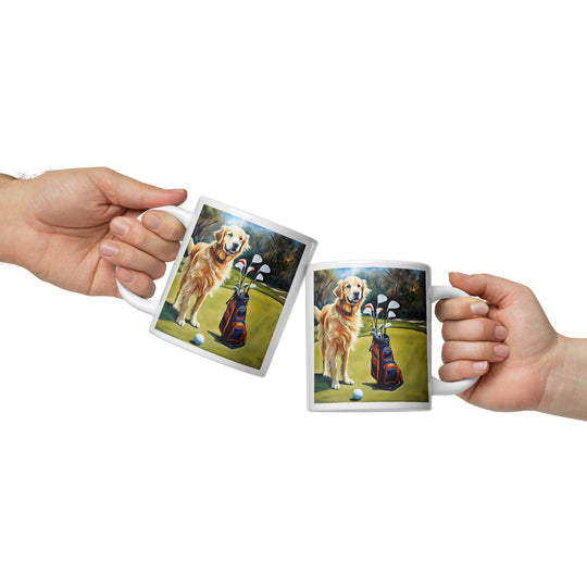 Golden Retriever Golfer- White glossy mug v11