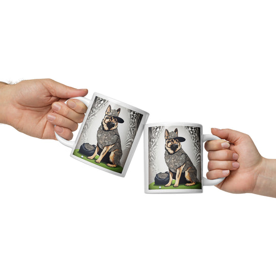 German Shepherd Golfer- White glossy mug V11