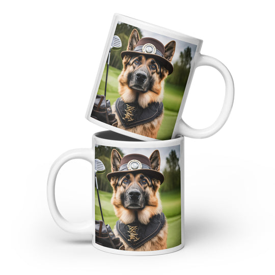 German Shepherd Golfer- White glossy mug V16