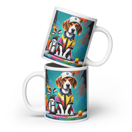 Beagle Golfer- White glossy mug v4