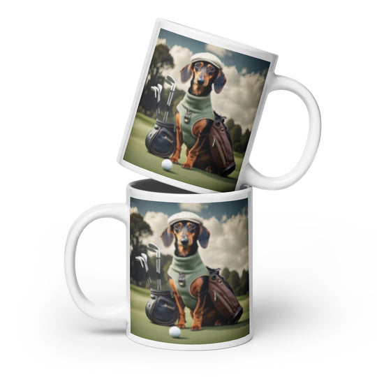 Dachshund Golfer- White glossy mug