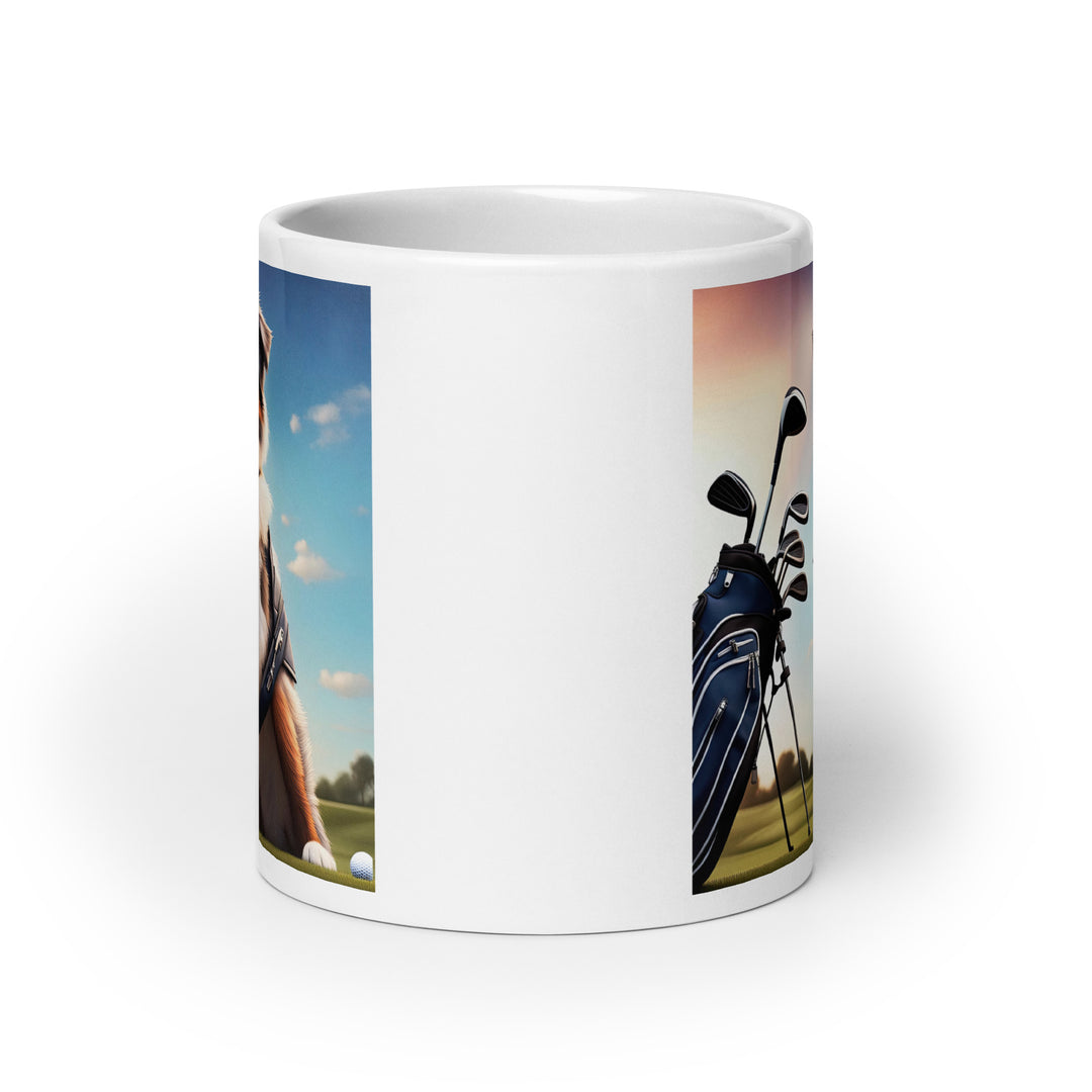 Australian Shepherd Golfer- White glossy mug