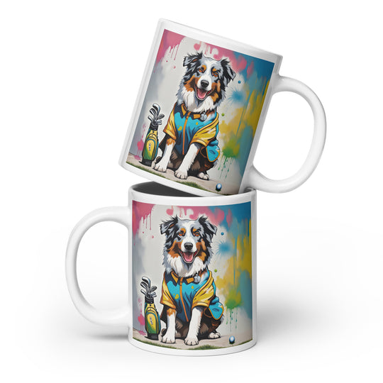 Australian Shepherd Golfer- White glossy mug v3