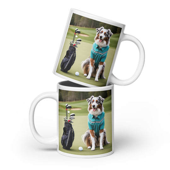 Australian Shepherd Golfer- White glossy mug v4