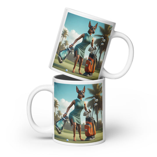 Doberman Pinscher Golfer- White glossy mug v2