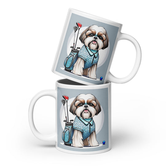 Shih Tzu Golfer- White glossy mug v3