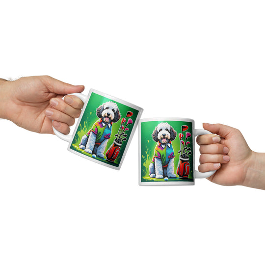 Bernedoodle Golfer- White glossy mug v7