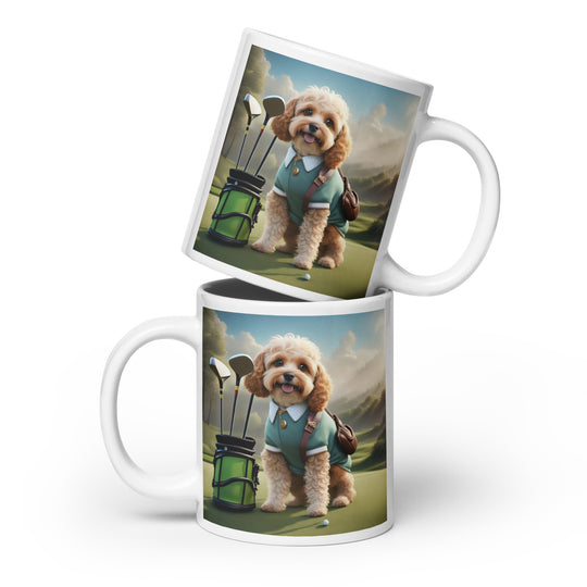 Cavapoo Golfer- White glossy mug