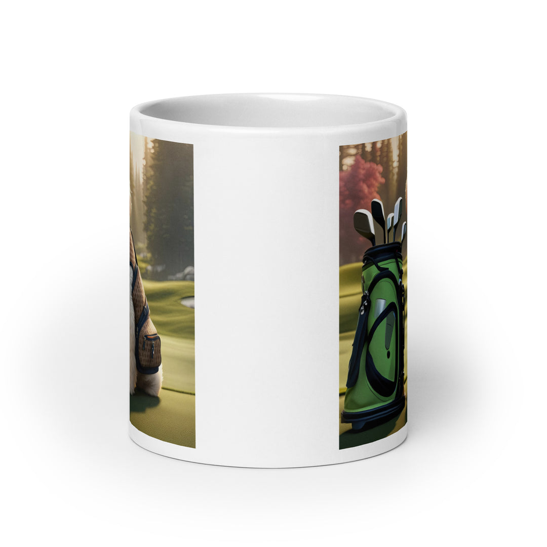 Goldendoodle Golfer- White glossy mug v2