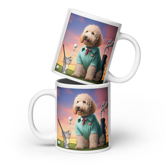 Goldendoodle Golfer- White glossy mug v5