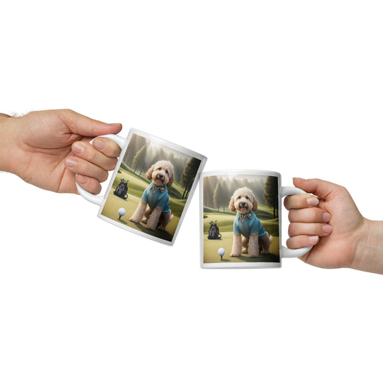 Goldendoodle Golfer- White glossy mug v6