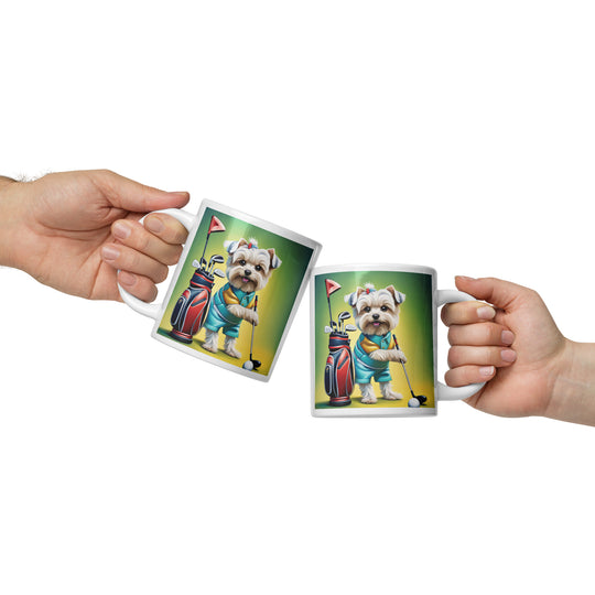 Morkie Golfer- White glossy mug v4