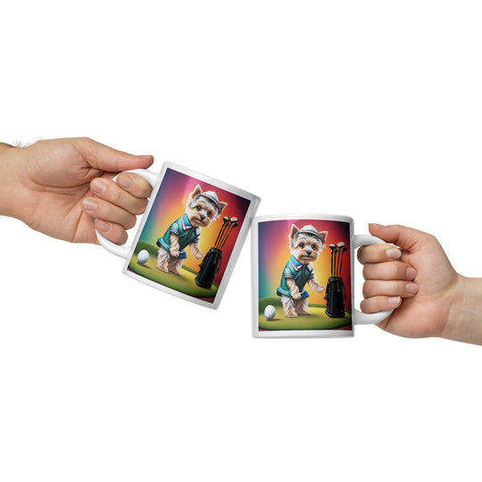 Morkie Golfer- White glossy mug v5
