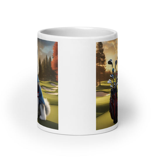 Pomsky Golfer- White glossy mug v4