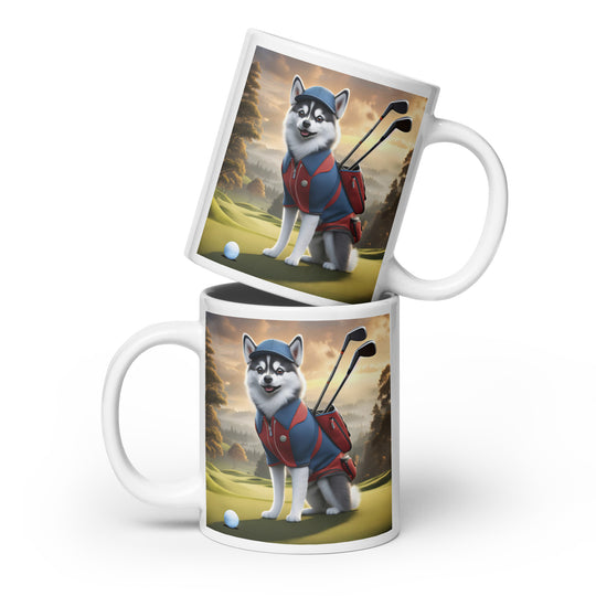 Pomsky Golfer- White glossy mug v12