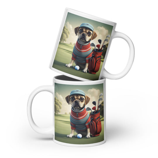 Puggle Golfer- White glossy mug v3