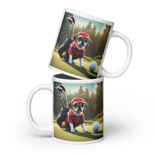 Puggle Golfer- White glossy mug v9