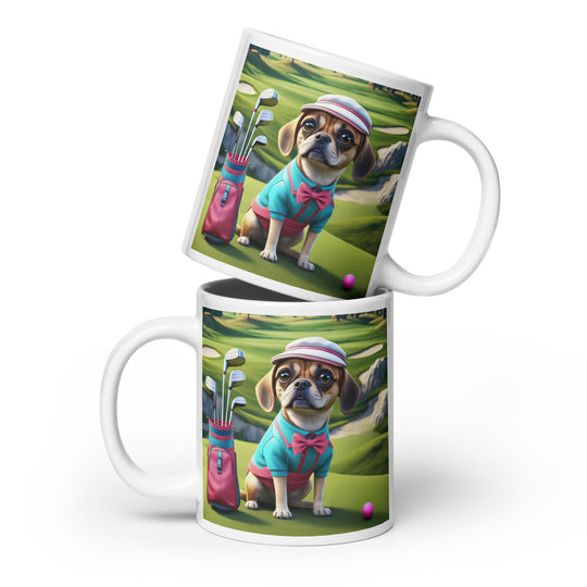 Puggle Golfer- White glossy mug v10