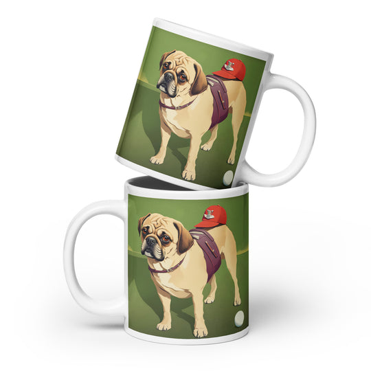 Puggle Golfer- White glossy mug v11