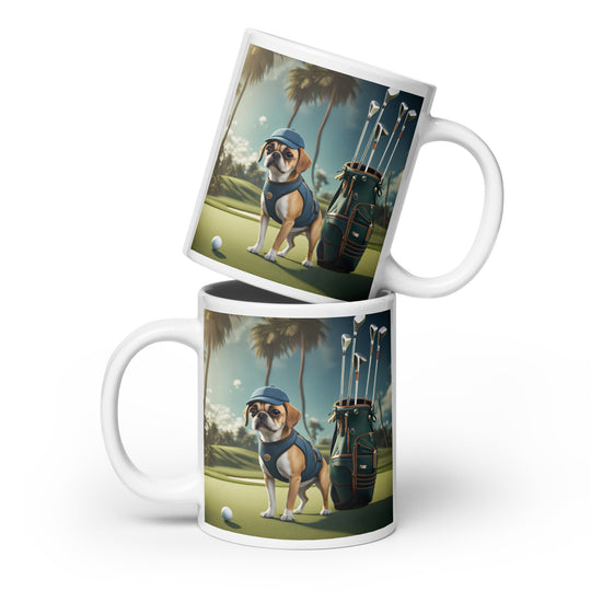 Puggle Golfer- White glossy mug v13