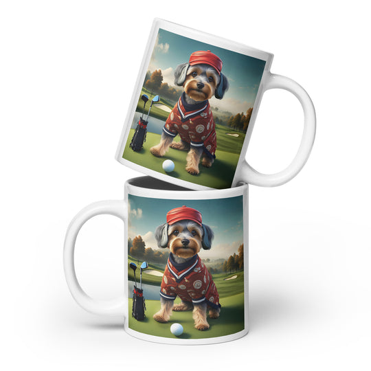 Yorkipoo Golfer- White glossy mug v2