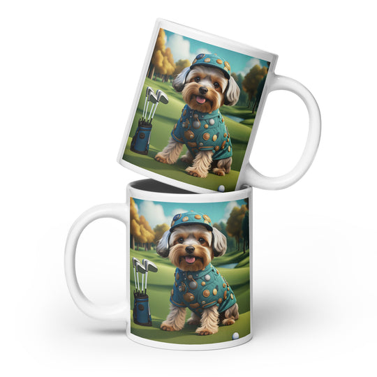 Yorkipoo Golfer- White glossy mug v3