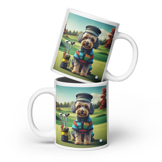 Yorkipoo Golfer- White glossy mug v5