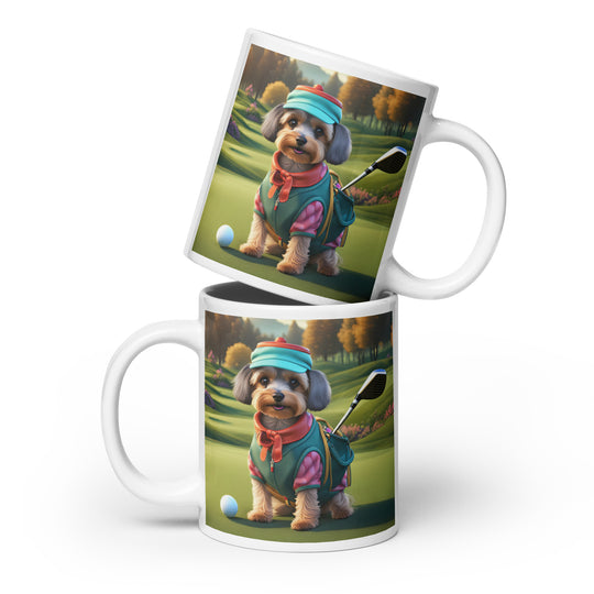 Yorkipoo Golfer- White glossy mug v15