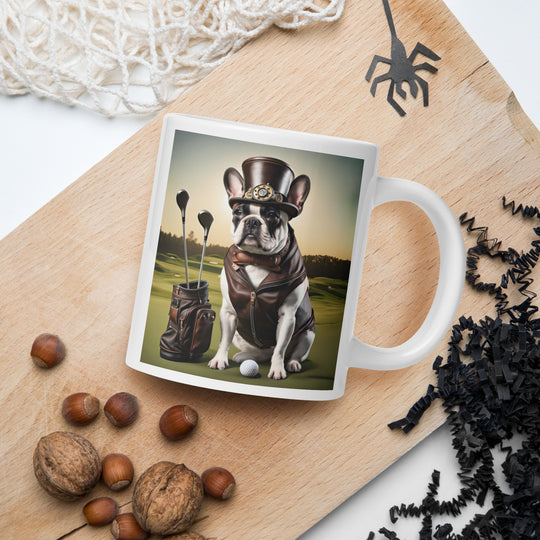 White glossy mug-French Bulldog Golfer V18