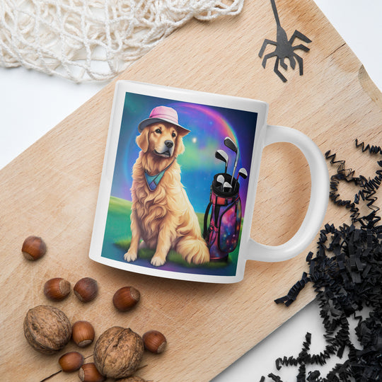 Golden Retriever Golfer- White glossy mug v8