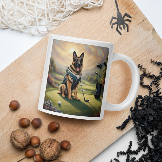 German Shepherd Golfer- White glossy mug V15